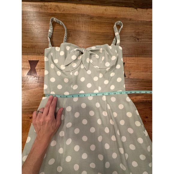 Capulet Sage Green Polka Dot Tie-Front Midi Dress Retro Minimalist Pockets Sz M - Picture 14 of 15